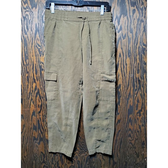 OLD NAVY Rayon Blend Elastic Waist Green Drawstring Cargo Pants Women Size Small - Picture 1 of 7